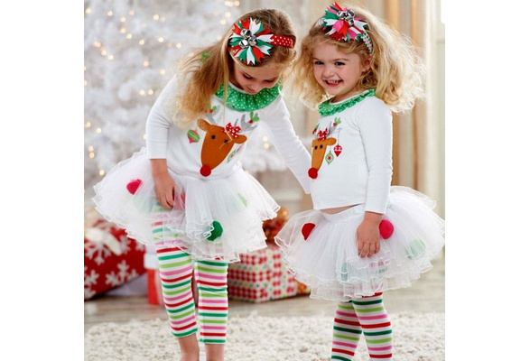 Vinjeely Xmas Fluffy Tops+Tutu Dress Toddler Girls Christmas Skirt Set