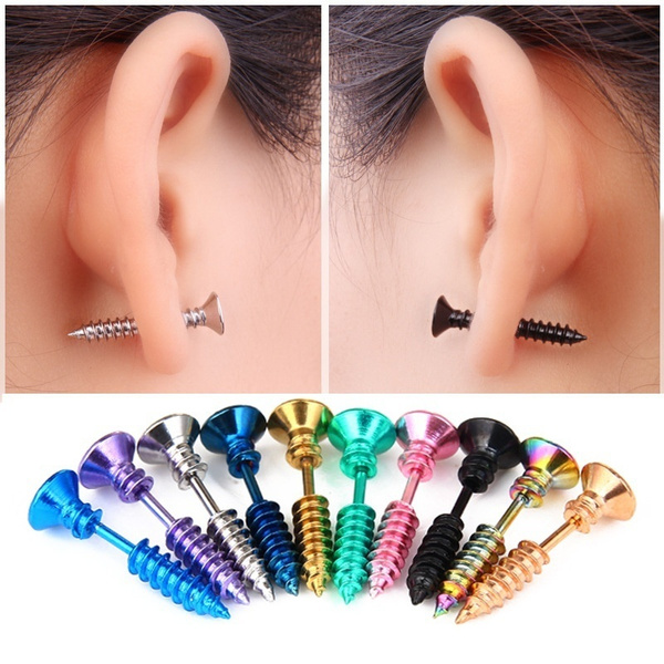 1 Pair Fashion Unisex Fine Stainless Steel Whole Screw Stud Earring DIR
