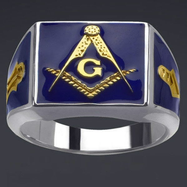 New Fashion Jewelry Men's Masonic AG Gold Plating Copper Ring Size 8-15 ...