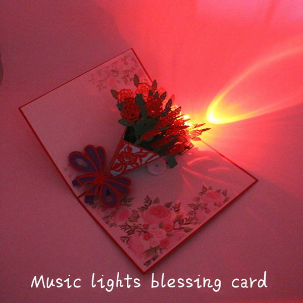 3D Pop Up Light Greeting Card Happy Birthday Music Postcard Blessing Gift Cards. 