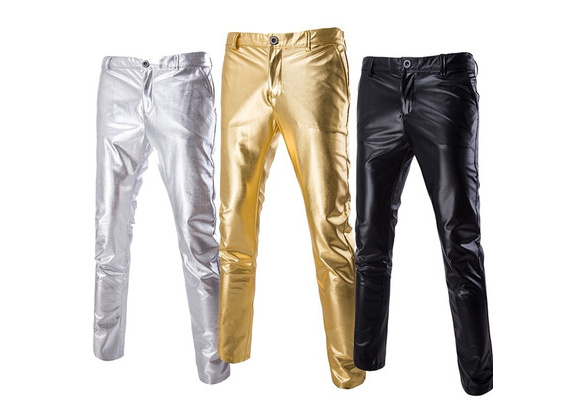 Zpanxa Womens Slacks Personality Nightclub Shiny Trousers Bronzing Costumes  Casual Pants Leather Pants Athletic Pants Workout Lounge Pants Gold 3XL