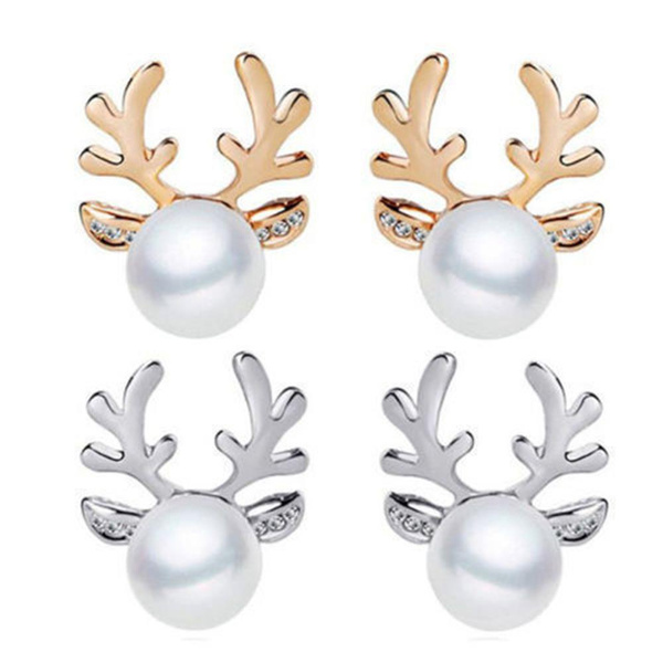 pearl deer earrings