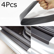 4Pcs Universal Black Protector Sill Scuff Cover Car Door Plate Sticker 3D Carbon Fiber Anti Scratch