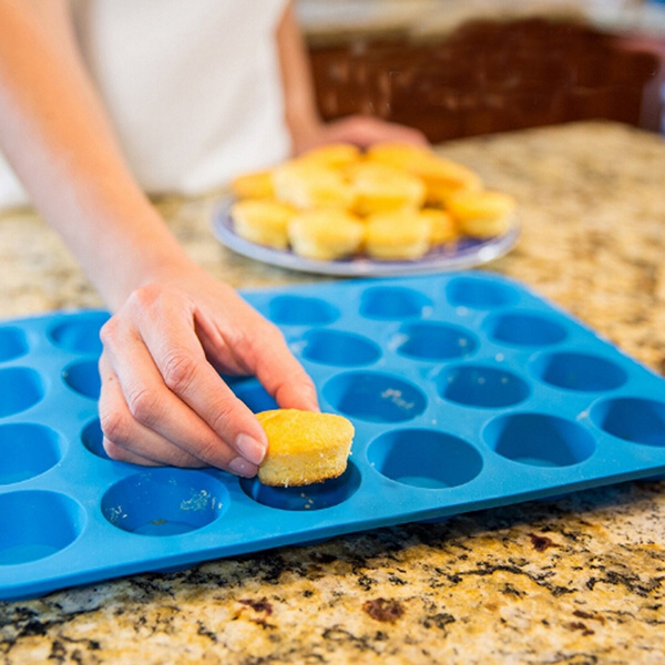 Mini Cookies Silicone 24 Cup Tray Muffin Mould Pan Cupcake Cavity Bakeware 