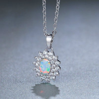 Chaomingzhen Sterling Silver Created-Opal Wish Teardrop Pendants Necklaces Women 45cm Chain 