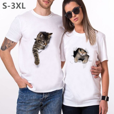 Fashion Shirts Women Cotton 3D Print T-shirt Cartoon Cat Tops Couples Leisure Short Sleeve O neck T-shirt
