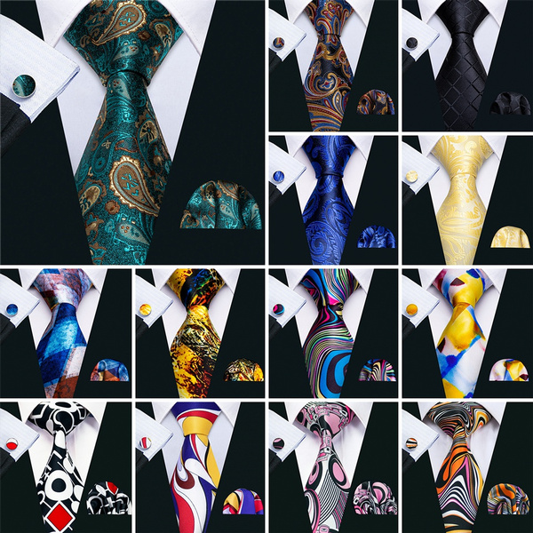 Luxury Ties for Men Silk Necktie Hanky Cufflinks Set for Wedding Business Gifts