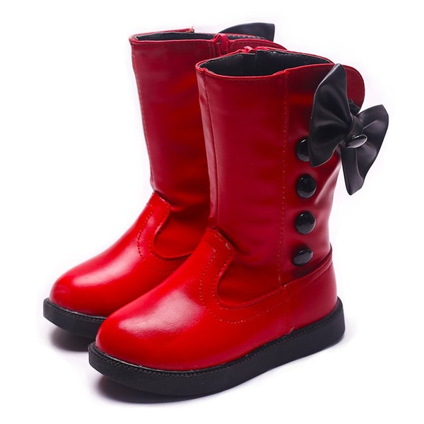 Kids Girls Autumn Winter Leather Snow Boots Waterproof Zip Bowtie Martin Boots Wish