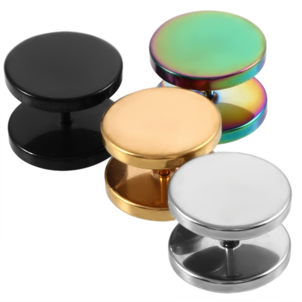 TT 7mm Black S.Steel Fake Ear Plug Round Stud Earrings Body Piercing BE39 - Foto 10