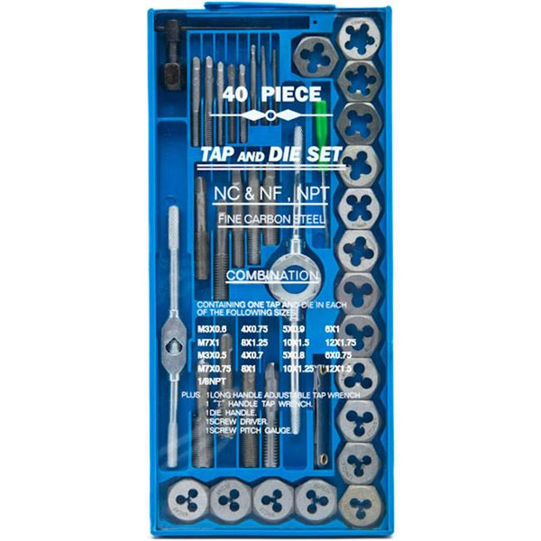 Biltek Nptc Tdmet 3i Professional Metric Tap Die Set T Handle Wrench Screw Pitch Gauge Nc Nf 44 40 Piece Wish