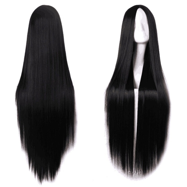 100CM Fashion Women Long Black Wigs Straight Cosplay Full Wig Wigs Synthetic Wigs