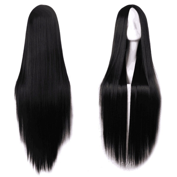 100CM Fashion Women Long Black Wigs Straight Cosplay Full Wig Wigs  Synthetic Wigs