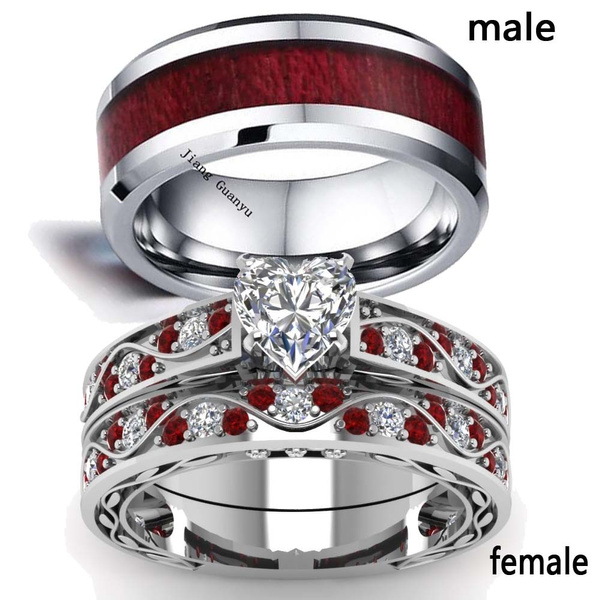 Sz6-12 (TWO RINGS) Couple Rings His Hers 1ct Zircon Garnet S925 Silver ...