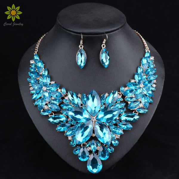 Crystal Bridal Jewelry Sets Party Costume Accessories Wedding Necklace Earring