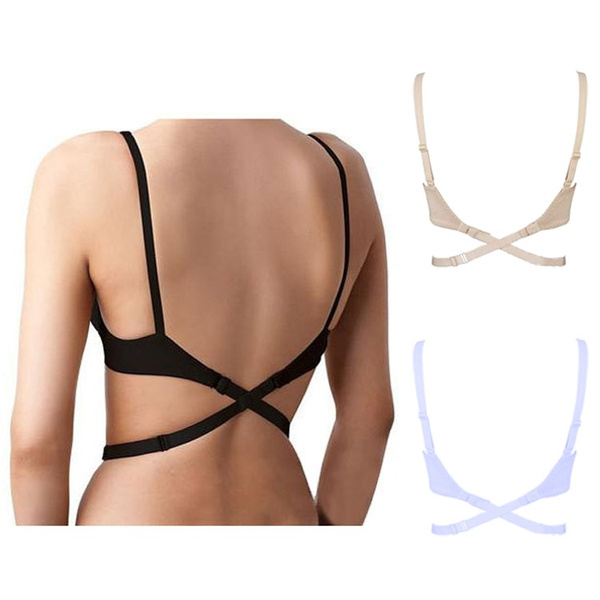 Deep V Collar Backless Bra Straps Extend with Cross Back Invisible  Underwear Back Button