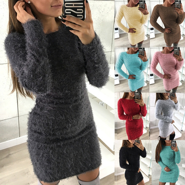 udbytte mere og mere ensidigt Women Autumn Winter New Fashion Sexy Bodycon Sweater Dress Soft Casual Long  Sweater Long Sleeve Sweater Dresses Short Basic Dress Plus Size for Women |  Wish