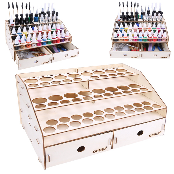 OPHIR Model Paint Rack with 2x Cabinet Wooden Stand Pigment Holder Ink  Bottle Stand with 80x Holes Acrylic Color Paints Bottle Storage for  Airbrush Paint Rack Tamiya Paints,AV Paints