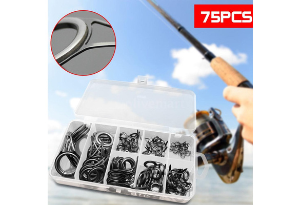 Lixada 75pcs Various Sizes Fishing Rod Guide Fishing Line Guide Eyes Rings  Kit Set 