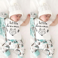 Newborn Baby Boy Girls Short Sleeve Fox T-shirt+Pants 2pcs Outfits Clothes Set