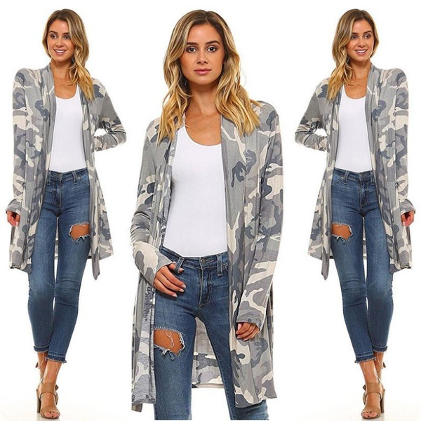 camo long cardigan
