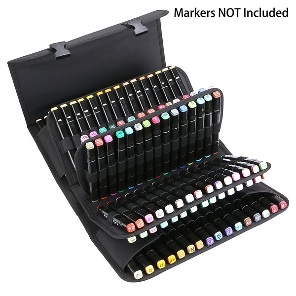 BTSKY New 120 Slots Marker Case Lipstick Organizer-Canvas Markers Holder for Markers and Sketch Markers Pink 