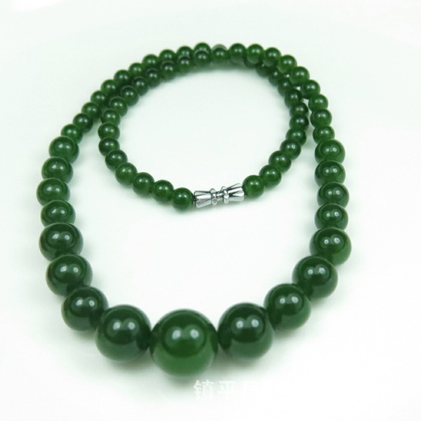 Natural Genuine Spinach Green Jade Bead Necklace Taiwan Jade Jade Green Jade Yang Amongthe Chain