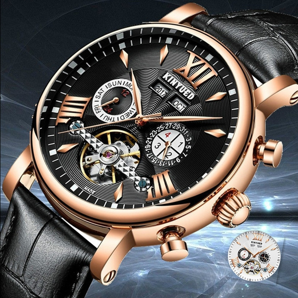 KINYUED Uomini Oro Guarda Orologio Automatico Meccanico Tourbillon Perpetuo  Calendario Scheletro Orologio Da Polso | Wish