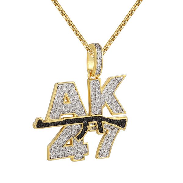 Real 925 Silver / 14k Gold Plated AR Gun Rifle Pendant Necklace Military  Charm