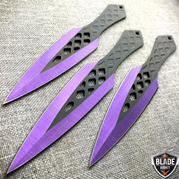 3 Pcs 7.5 Purple Tactical Skull Kunai Throwing Knife Blade