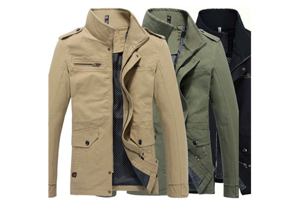 Military Jacket Men Fashion Casual Stand Collar Cotton Autumn Winter Jackets  Coats Men's Outerwear Army Green L at  Men's Clothing store