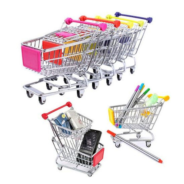 Wallfire Mini Supermarket Handcart Toy Shopping Carts with Sturdy Metal Frame for Supermarket Handcart Trolley Tiny Ulitily Trolley Toy Table Decoration Creative Storage Tools 
