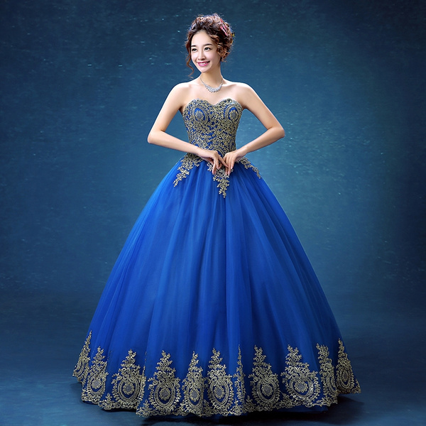 Royal Blue Quinceanera Dresses Beaded Long Sleeve Party Prom Sweet 16 Ball  Gown | eBay