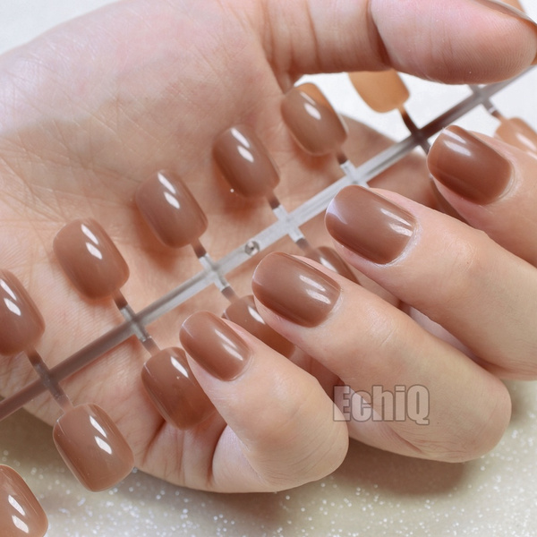 photo Acrylic Kids Fake Nails 24pcs kids cute false nail tips light coffee brown full cover acrylic fake nails art for girls children 367k wish