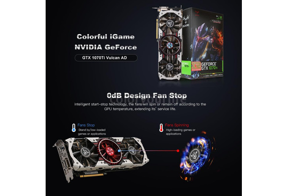 Colorful IGame NVIDIA GeForce GTX 1070Ti Vulcan AD Graphics Card  1607/1683MHz 8Gbps GDDR5 256bit PCI-E 3.0 DirectX 12 SLI VR Ready with HDMI  DP DVI-D 