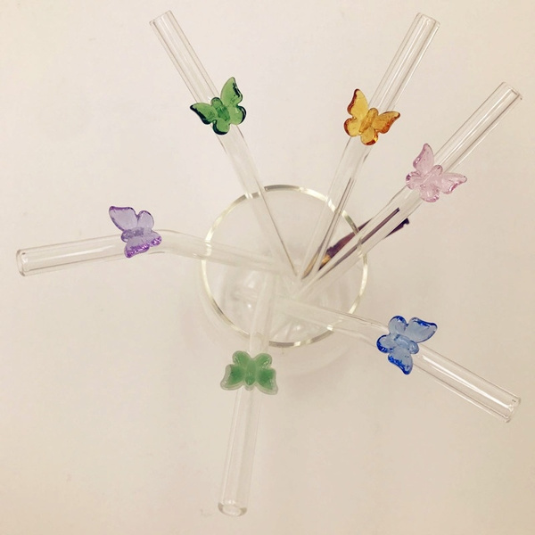Reusable Glass Straws - Glass Drinking Straws with Butterfly Design  Handmade,straws for party