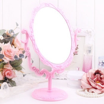Reminisced Queen Vintage Pink Desktop, Large Vanity Mirror With Stand