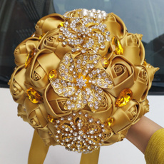 pearlsandcrystalweddingbouquet, gold, silkroseweddingboquet, Bouquet