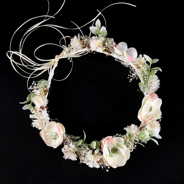 White Flower Crown Wedding Hair Wreath Floral Headband Garland | Wish