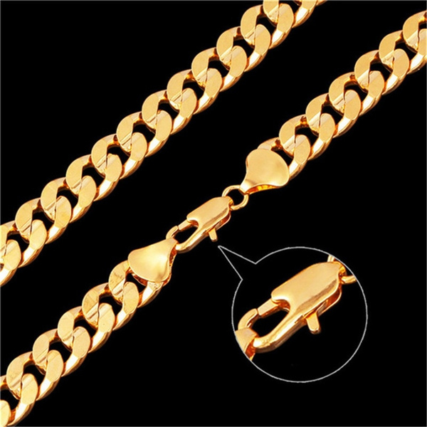 9K YELLOW GOLD GF SOLID FLAT CURB RING CHAIN ITALIAN MEN XMAS GIFT NECKLACE 60cm 
