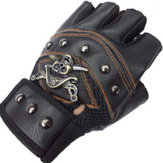 1 Pair Steampunk Skulls Rivet PU Leather Fingerless Gloves Men Hip Hop Women's Gym Gloves Half Finger