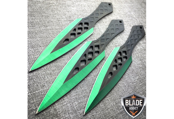 3Pc NINJA Kunai Throwing Knife Set W/Sheath GREEN