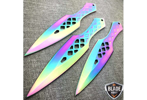 3PC 7.5 Ninja Tactical RAINBOW TITANIUM Kunai Throwing Knife w Sheath -  MEGAKNIFE