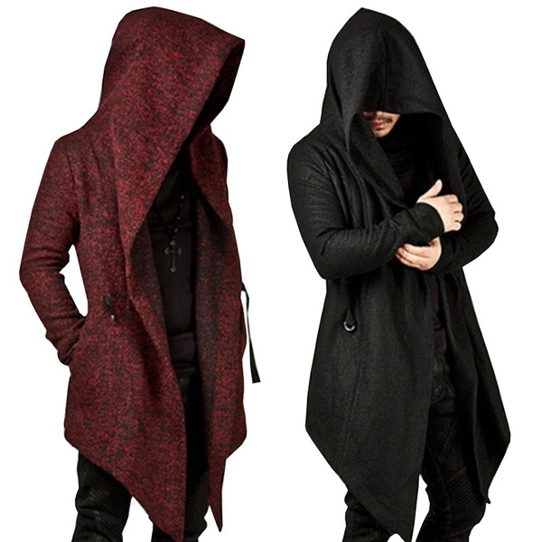 DressU Mens Fall Winter Outwear Cardigan Long Sleeve Hooded Overcoat