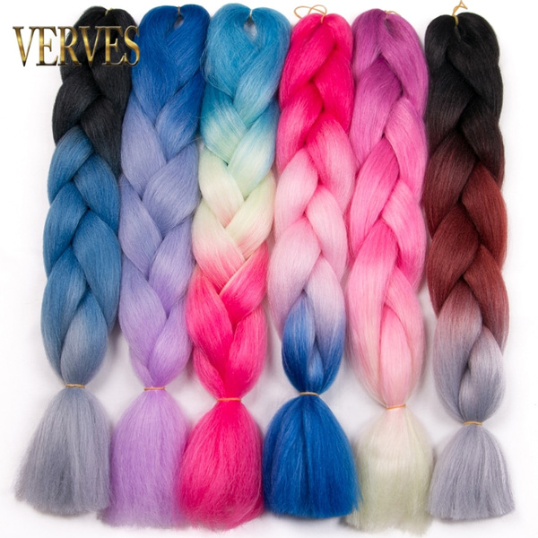 Kanekalon Ombre 4 Colors Mix Braiding Hair 3pcs Extensions Jumbo Hair  Rainbow Color Colorful Twist Braid wigs Dreadlocks ( Pink  /Purple/Green/Blue/ Light Cyan) (Lot 24Inch) ps18