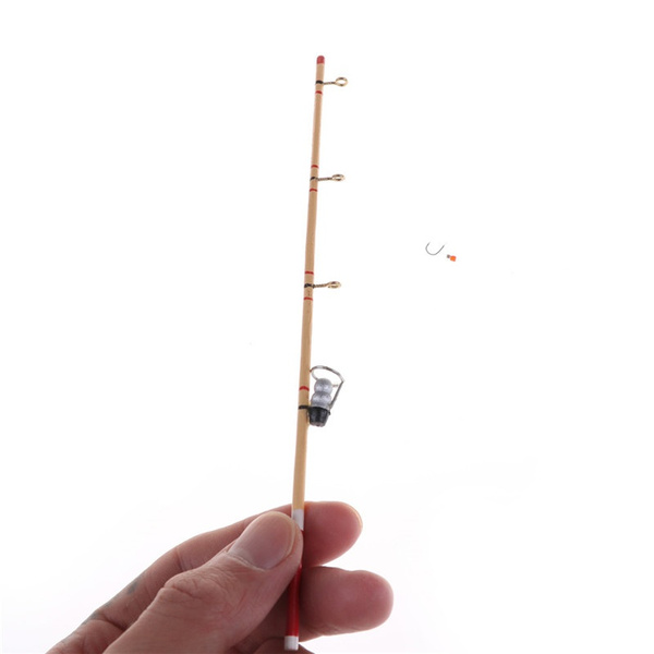 1:12 Miniature Fishing Pole Gear Wooden Hook Reel Sport Dollhouse Fairy