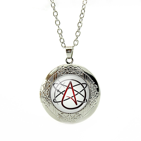 Photo Cabochon Glass Silver Chain Pendant Necklace（atheist symbol） 