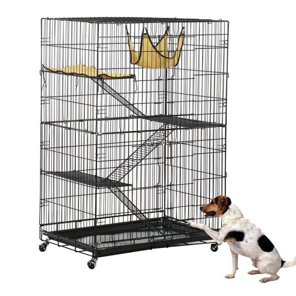4Tier Foldable Cat Home Cages Wire Pet Crate House with Hammocks Wish