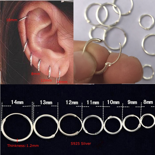 1pairs Fine Jewelry S925 Silver Circle Hoop Earrings for Ear Helix