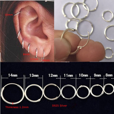 1pairs Fine Jewelry S925 Silver Circle Hoop Earrings for Ear Helix Lobe 8-20mm