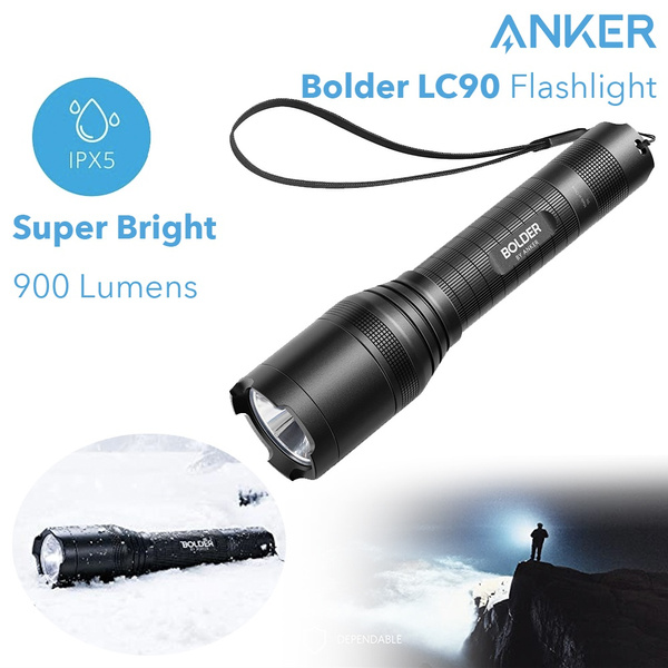 Rechargeable, Zoomable IP65 Water-Resistant Anker Bolder LC90 LED Flashlight 